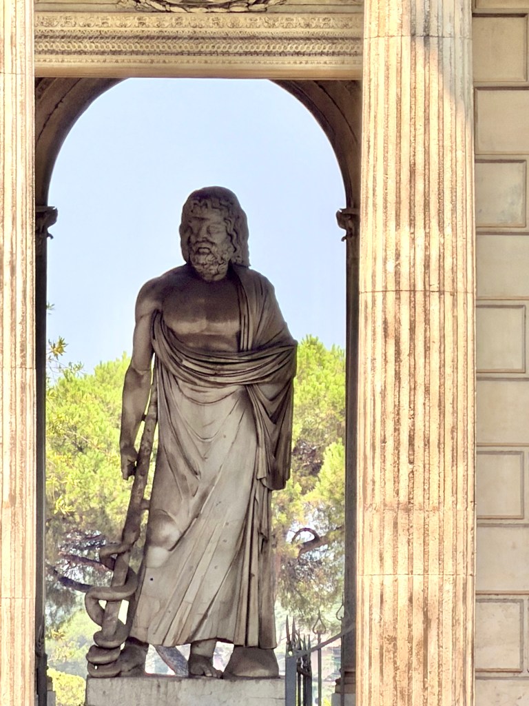Statue of Asclepius beneath the temple at Villa Borghese, Rome